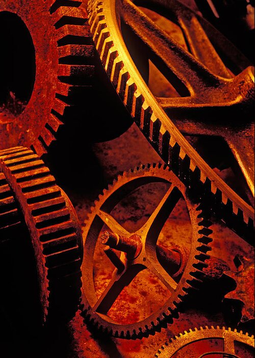 Machinery Greeting Card featuring the photograph Old Rusty Gears by Garry Gay