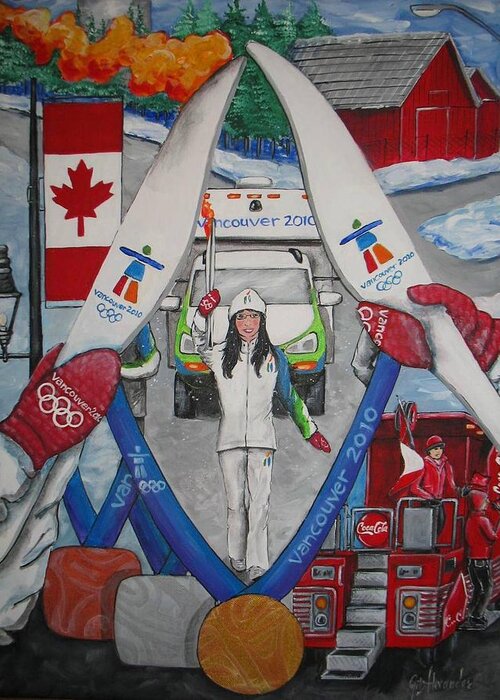  Greeting Card featuring the painting Olympic Torch Runner Laura Welsh by Jill Alexander