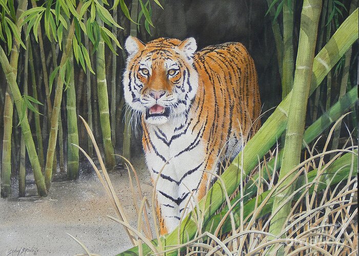 Watercolor Greeting Card featuring the painting On the Prowl SOLD PRINTS AVAILABLE by Sandy Brindle
