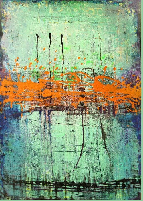 Abstract Greeting Card featuring the painting Orange Interruption by Lolita Bronzini