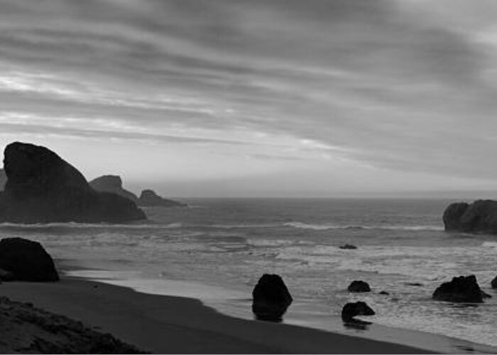 Oregon Greeting Card featuring the photograph Oregon Coast Panorama Black and White by Twenty Two North Photography