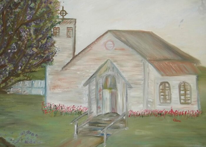 Church Greeting Card featuring the painting Our Lady Queen of Angels Church by Clare Ventura