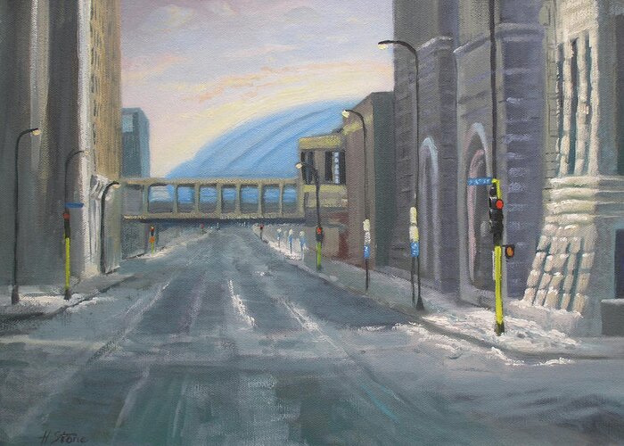 Minneapolis Greeting Card featuring the painting Out on Third by Holly Stone