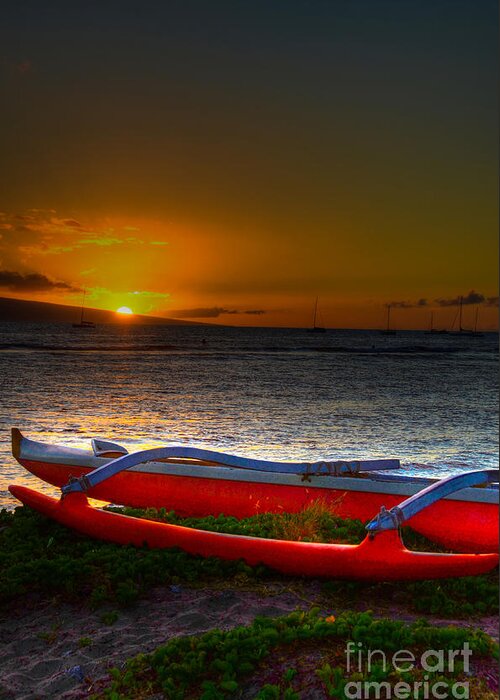 Outrigger Greeting Card featuring the photograph Outrigger At Sunset by Kelly Wade