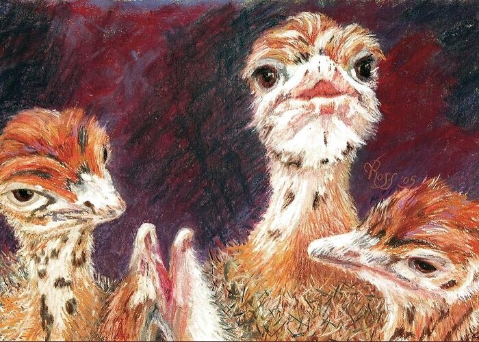 Ostrich Greeting Card featuring the painting Outsdoorn Babes by Vicki Ross