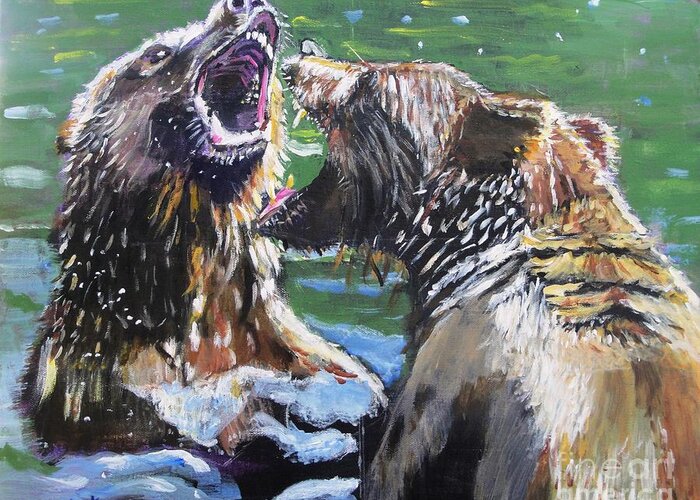 Bears Greeting Card featuring the painting Overbearing by Judy Kay