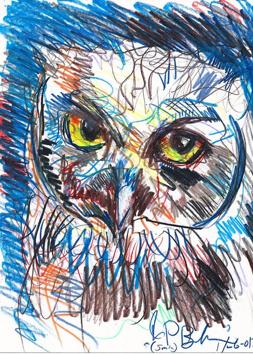 Owls Greeting Card featuring the painting Owl by Jon Baldwin Art