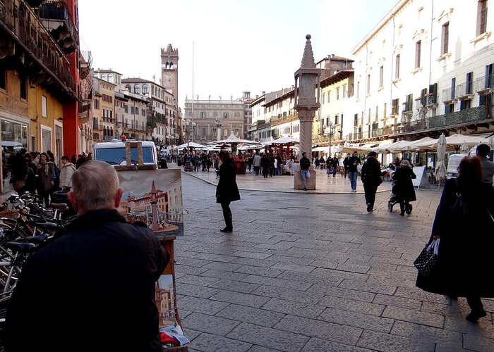 Piazza Delle Erbe Greeting Card featuring the photograph Painting Piazza delle Erbe by Keith Stokes