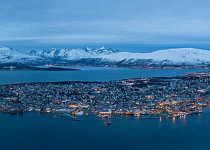 Architecture Greeting Card featuring the photograph Panoramic view of Tromso in Norway by U Schade