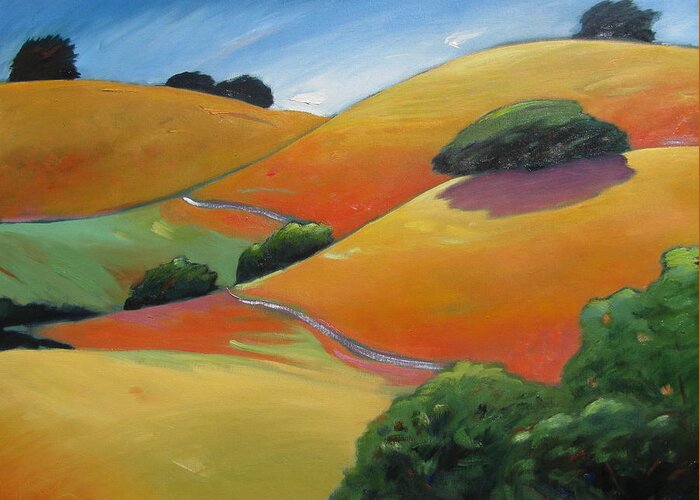 Hills Greeting Card featuring the painting Path Running Through by Gary Coleman
