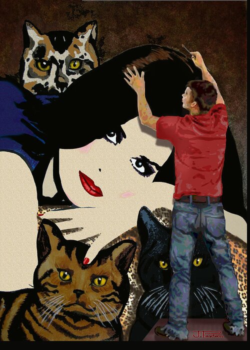 Self Portrait Greeting Card featuring the painting Paxton Painting Pussy by Jann Paxton