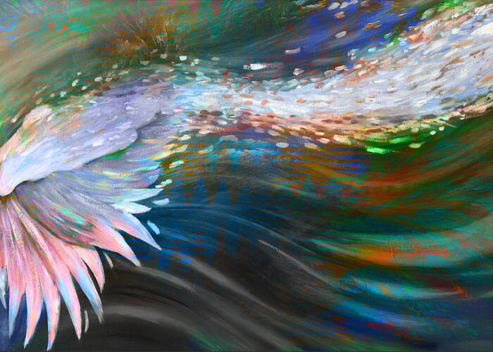 Peacock In Flight Greeting Card featuring the digital art Peacock 1 by Stan Kwong