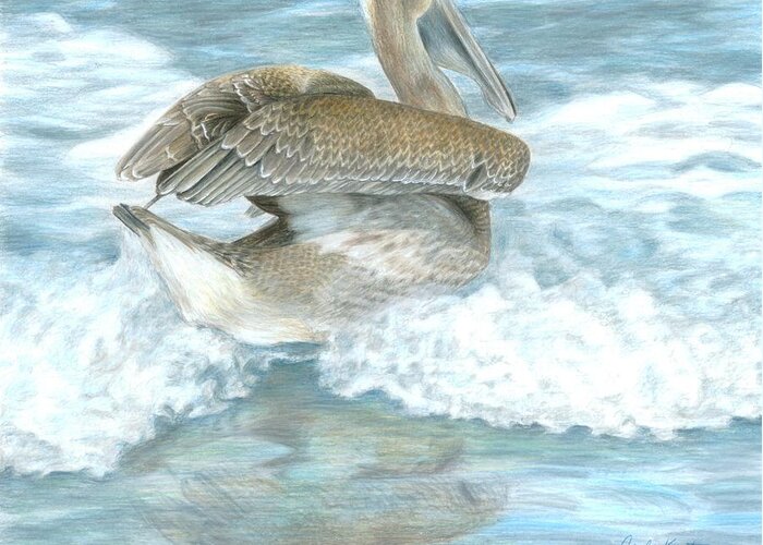 Bird Greeting Card featuring the painting Pelican Surf by Carla Kurt