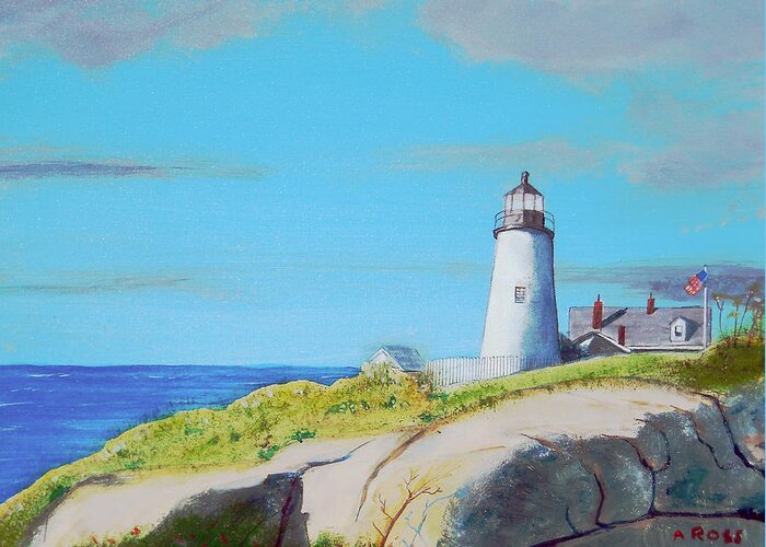 Lighthouse In Maine Greeting Card featuring the painting Pemaquid Point Light by Anthony Ross