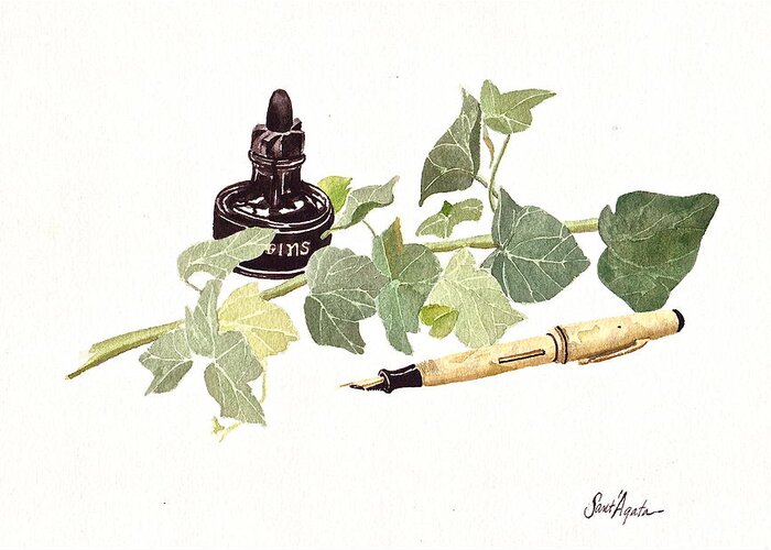 Ink Greeting Card featuring the painting Pen Ink and Ivy by Frank SantAgata