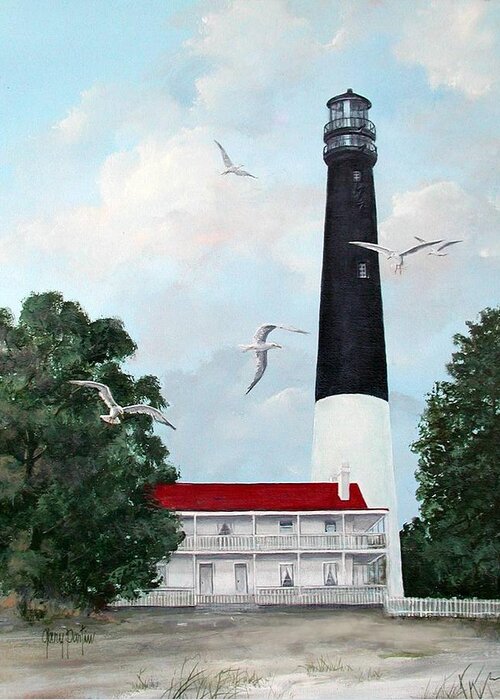 Light House Greeting Card featuring the painting Pensacola Light House by Gary Partin