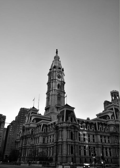 Philadelphias City Hall In Black And White Greeting Card featuring the photograph Philadelphias City Hall in Black and White by Bill Cannon