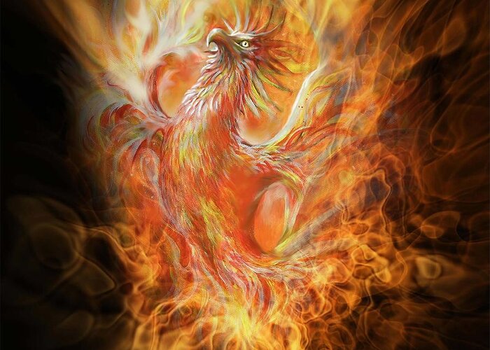 Fantasy Greeting Card featuring the painting Phoenix by Penny Golledge