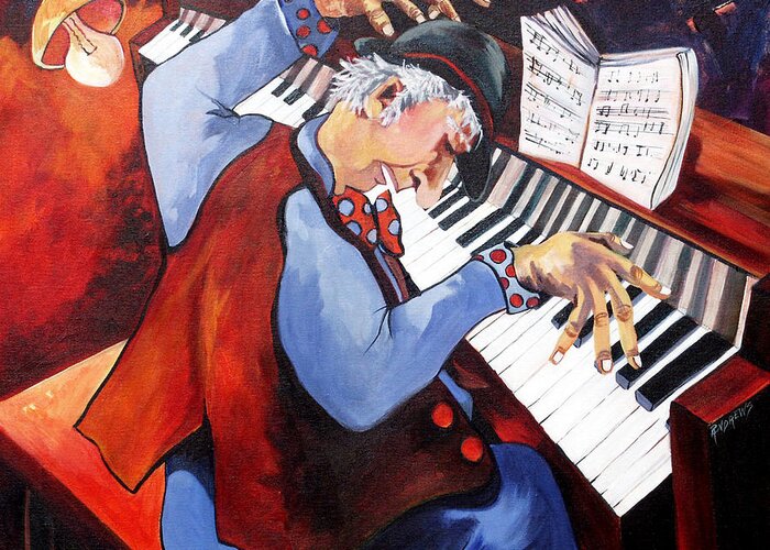Piano Greeting Card featuring the painting Piano Man by Rae Andrews