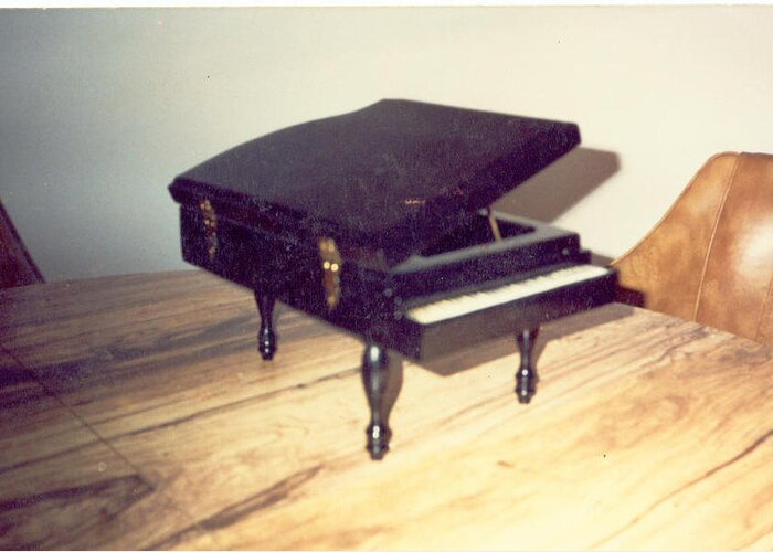 Wooden Piano Musical Box Greeting Card featuring the mixed media Piano Musical Box by Val Oconnor