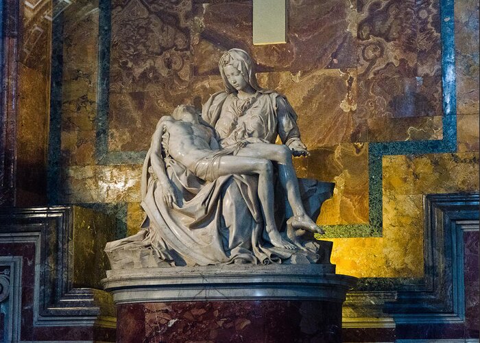 Pieta Greeting Card featuring the photograph Pieta by Michelangelo circa 1499 AD by Jon Berghoff