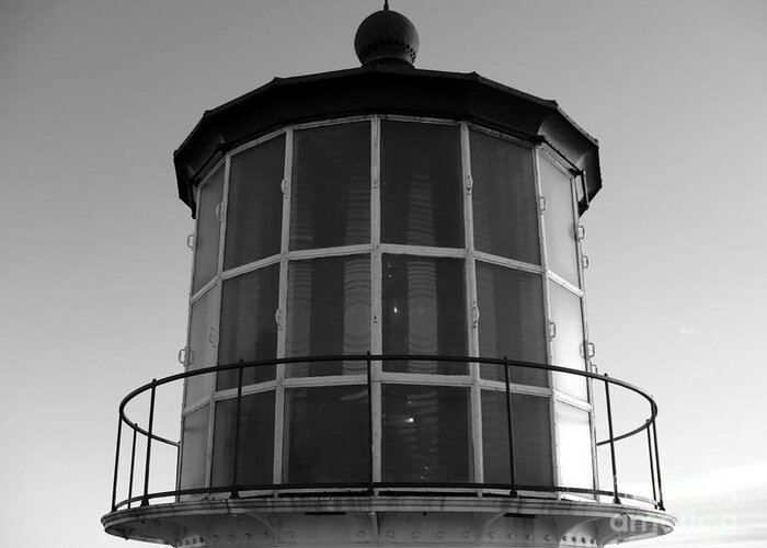 Beacon Greeting Card featuring the photograph Pigeon Point Lighthouse Beacon - Black and White by Carol Groenen