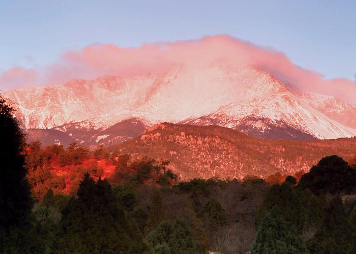 Garden Of The Gods Greeting Card featuring the photograph Pikes Peak Sunrise by Paul Svensen