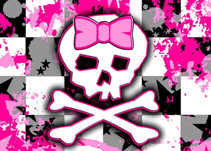 Pink Skull Greeting Card featuring the digital art Pink Skull Scene Girl by Roseanne Jones
