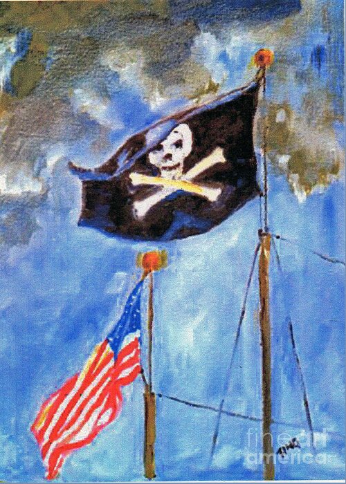 Pirates Greeting Card featuring the painting Pirate flag over Savannah by Doris Blessington