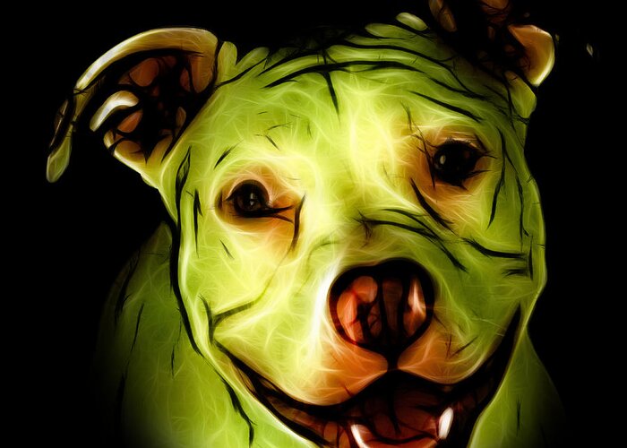 Pitbull Greeting Card featuring the digital art Pitbull Terrier - F - S - BB - Yellow by James Ahn