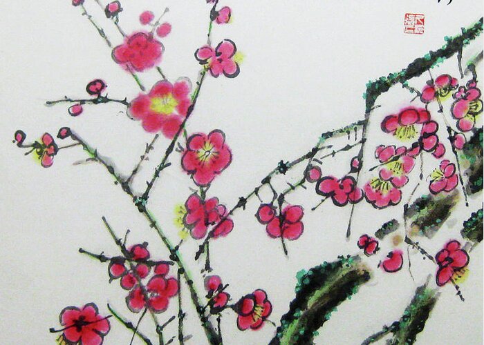 American Greeting Card featuring the painting Plum flower by Jason Zhang