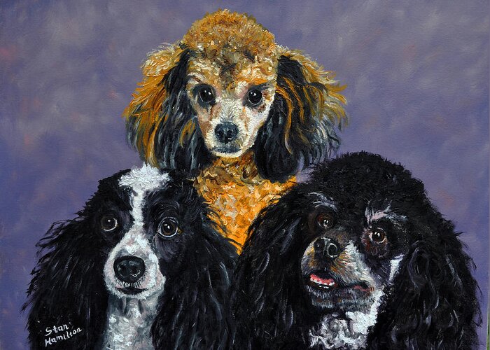 Poodles Greeting Card featuring the painting Poodles by Stan Hamilton