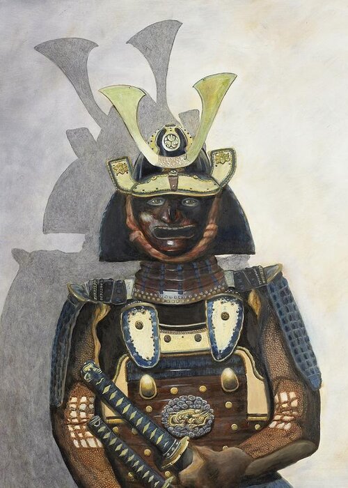 Portrait Greeting Card featuring the painting Portrait of a Samurai by Mr Dill