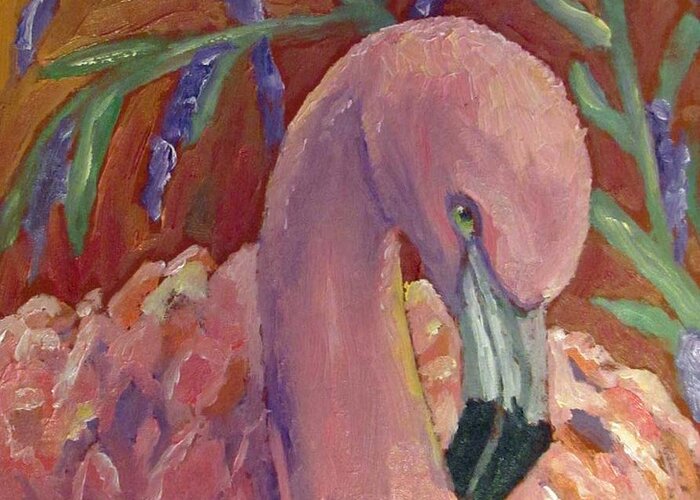 Flamingo Greeting Card featuring the painting Pretty in Pink by Susan Spohn
