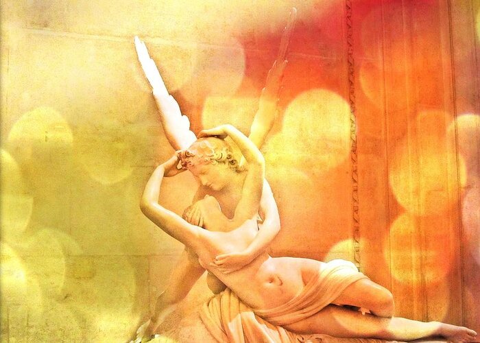 Psyche Revived By Cupid's Kiss Greeting Card featuring the photograph Psyche Revived by Cupid's Kiss by Marianna Mills