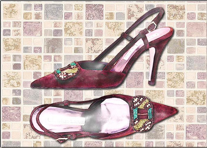 sand Seaboard transportabel Purple Pumps on Terrazzo Tiles Greeting Card for Sale by Elaine Plesser