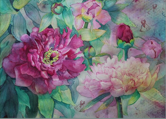 Peony Greeting Card featuring the painting Queen of the Garden by Ruth Kamenev