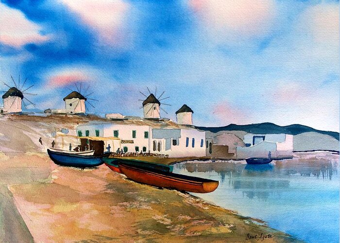 Mykonos Greeting Card featuring the painting Quiet Days by Frank SantAgata