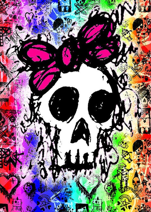 Rainbow Greeting Card featuring the digital art Rainbow Skull 6 of 6 by Roseanne Jones