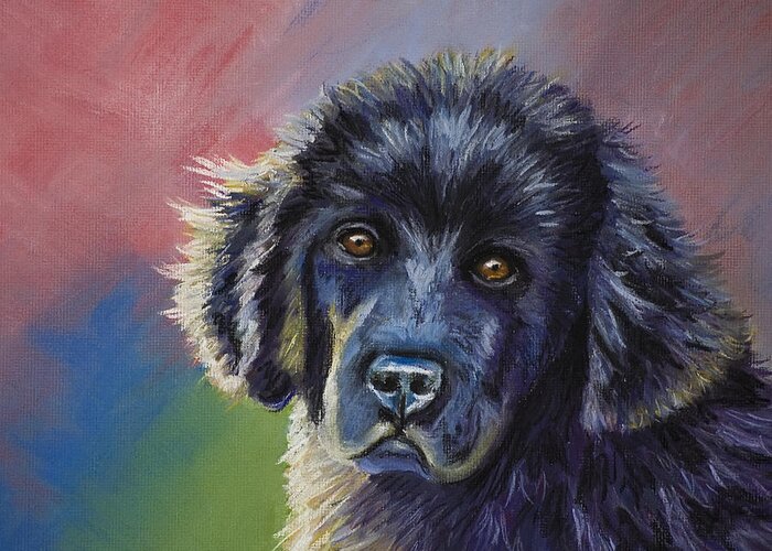 Newfoundland Greeting Card featuring the drawing Rainbows and Sunshine - Newfoundland Puppy by Michelle Wrighton