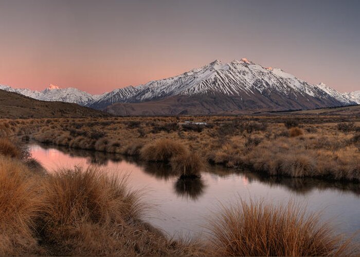 00475840 Greeting Card featuring the photograph Rangitata River Valley With Mt Darchiac by Colin Monteath