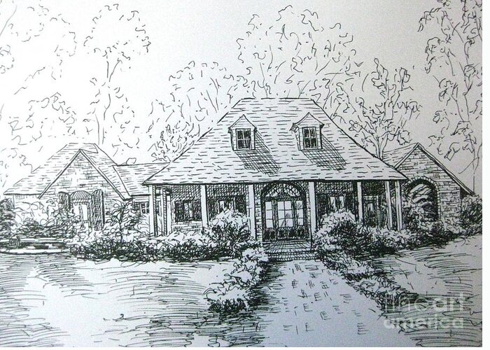 Pen & Ink Greeting Card featuring the drawing Rathe's Home by Gretchen Allen