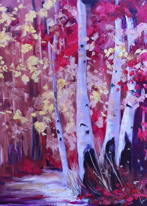 Oil Painting Greeting Card featuring the painting Red Aspens by Linda Scott