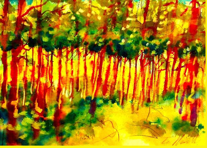 Paintings Greeting Card featuring the painting Red Birches by Les Leffingwell