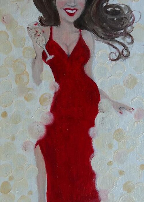 Leandria Goodman Greeting Card featuring the painting Red Champagne by Leandria Goodman