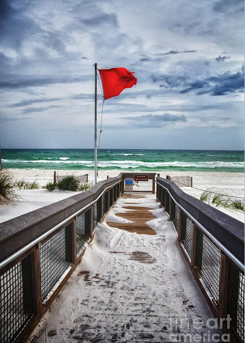 Red Greeting Card featuring the photograph Red Flag No Swimming by Jeanne Woods