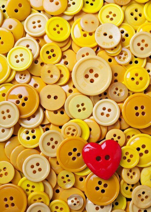 Red Heart Greeting Card featuring the photograph Red heart and yellow buttons by Garry Gay