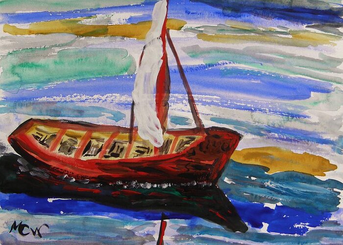 Red Mast Greeting Card featuring the painting Red Mast by Mary Carol Williams