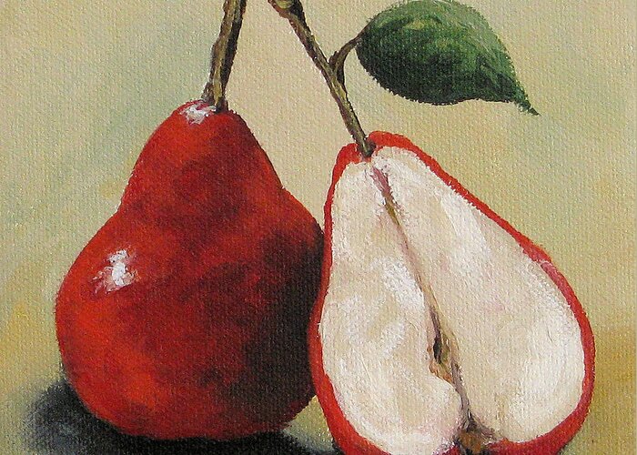 Red Greeting Card featuring the painting Red Pears by Torrie Smiley