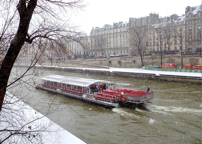 Seine River Greeting Card featuring the photograph Red Riverboat on the Seine by Amelia Racca